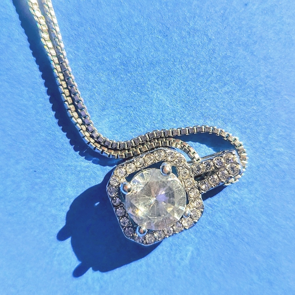 Sterling silver rhinestone Necklace bundle! 16" Snowflake, 16" & 19" Sq pendant
